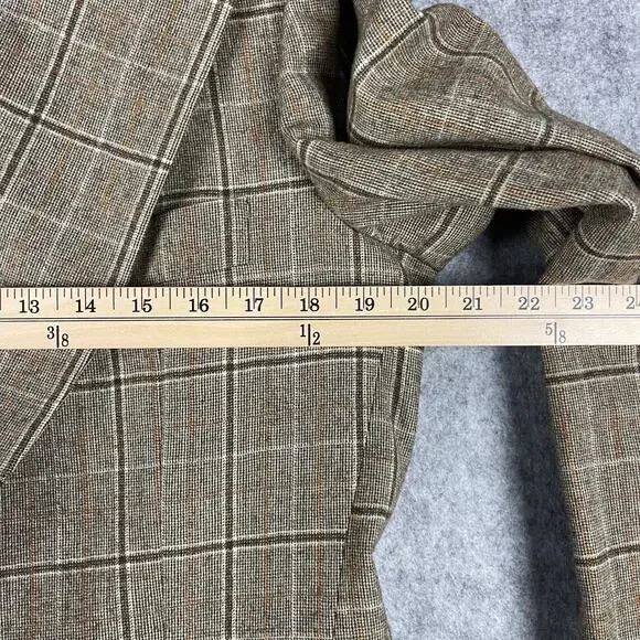 Vintage Hardy Amies Blazer Sport Coat Mens 40R Tan Plaid Wide Lapel Academia